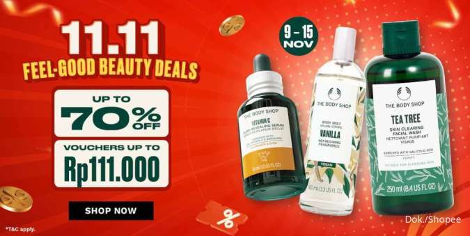 Promo The Body Shop 11.11 Beauty Deals, Ada Diskon 70% Berlaku s/d 15 November 2024