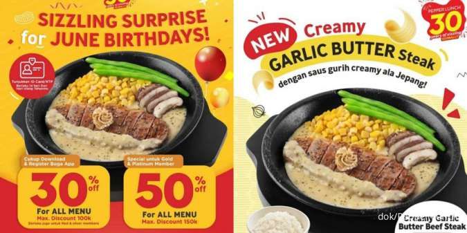 Promo Pepper Lunch Menu Baru Garlic Butter Steak-Diskon 50% Edisi 1-30 Juni 2024