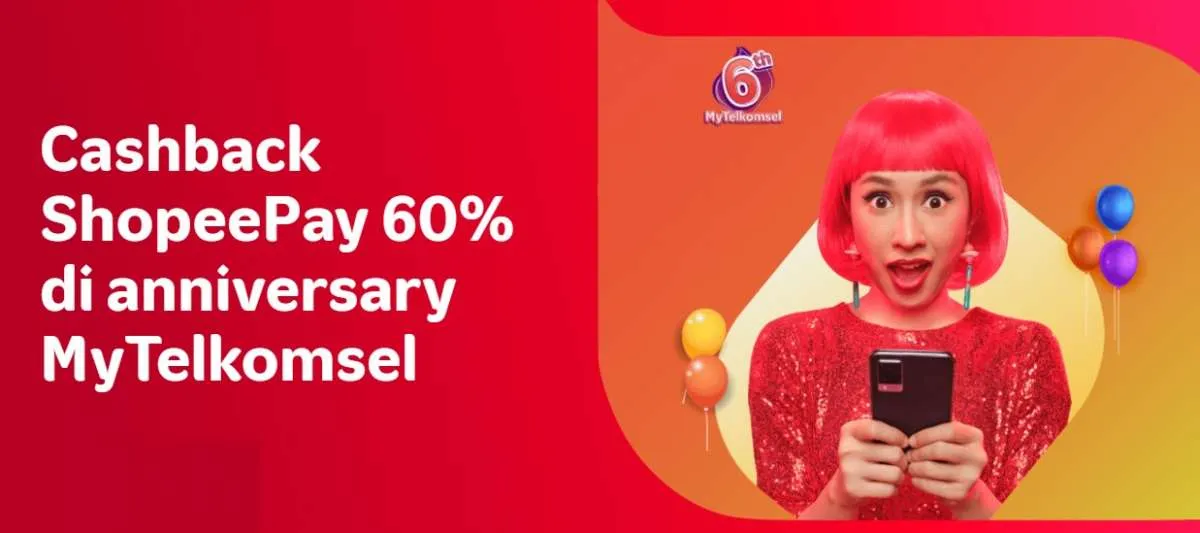 Promo Anniversary MyTelkomsel, Beli Paket Data Pakai ShopeePay Cashback 60%