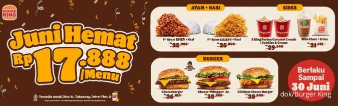 2 Promo Burger King Diskon 50% Menu Ayam, Burger, dan Sides Periode 1-30 Juni 2024