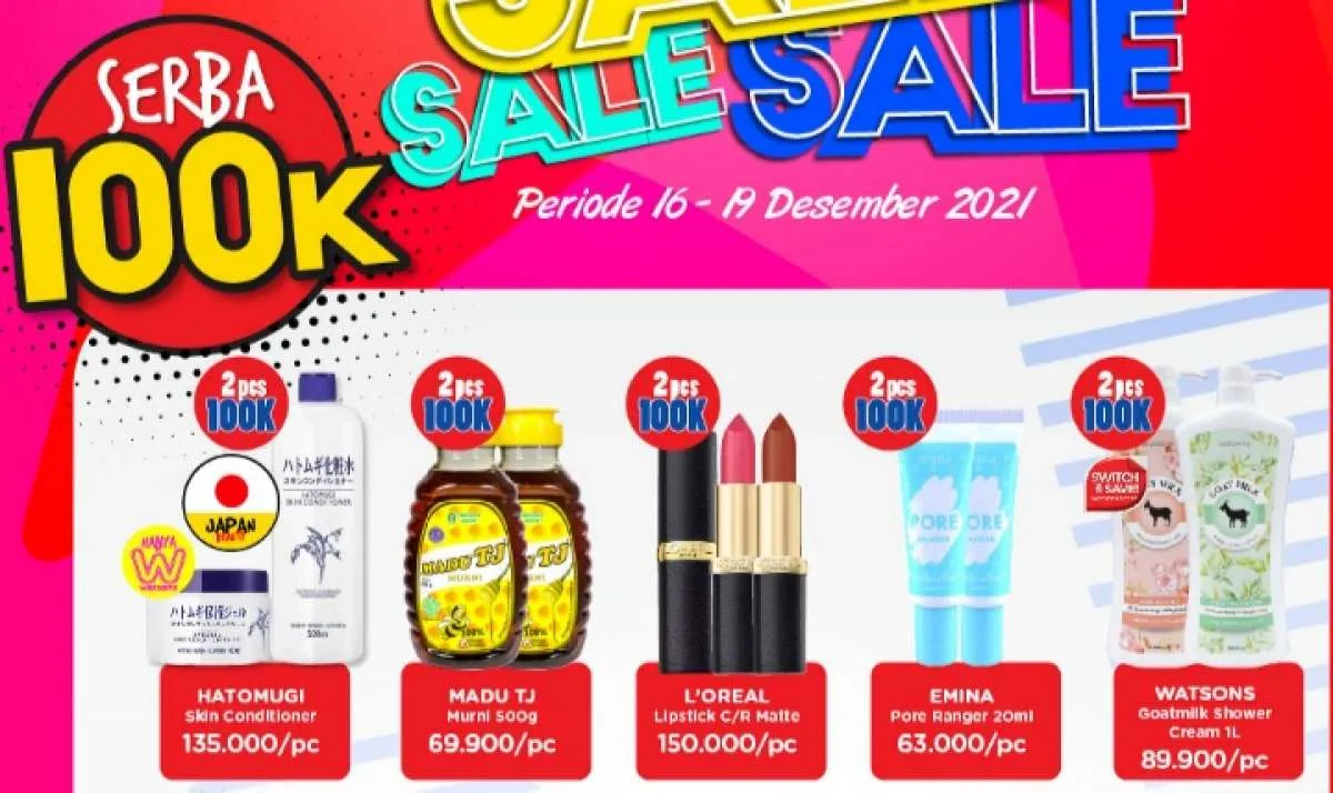 Promo Watsons Sale Periode 16-19 Desember 2021, Ada Diskon s/d 50% dan Buy 1 Free 1