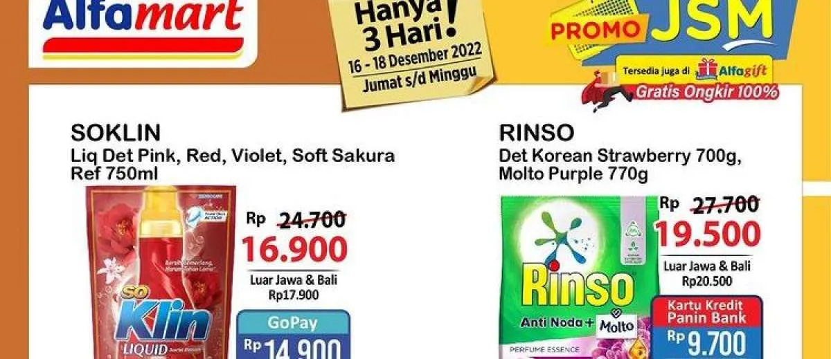 Harga Promo JSM Alfamart Hari Ini 17 Desember 2022, Gratis Ongkir 100% di Alfagift