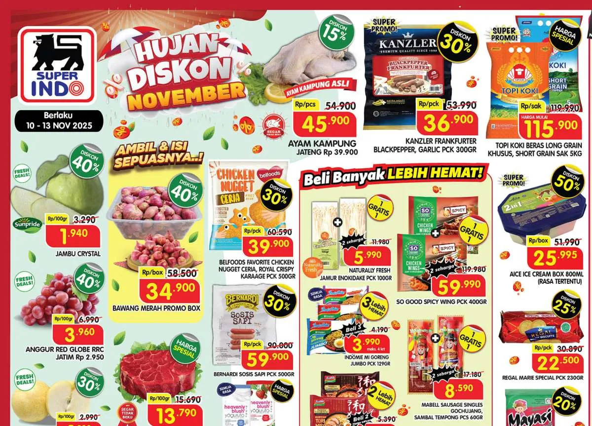 Promo Superindo Weekday 10-13 November 2025, Diskon Bawang Merah & Daia