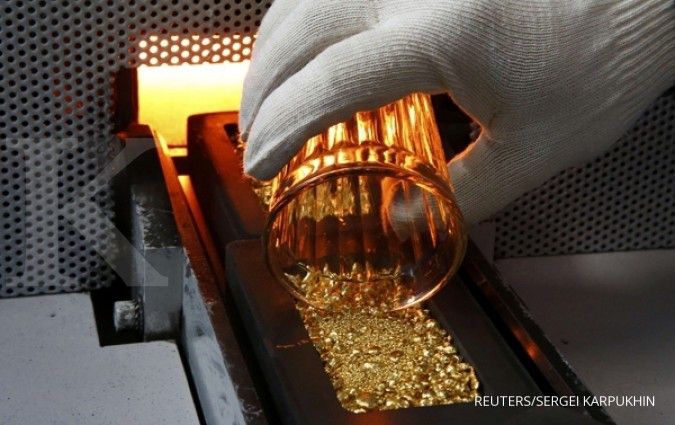 Jelang siang, harga emas spot tergelincir semakin dalam di US$ 1.580,72 per ons troi