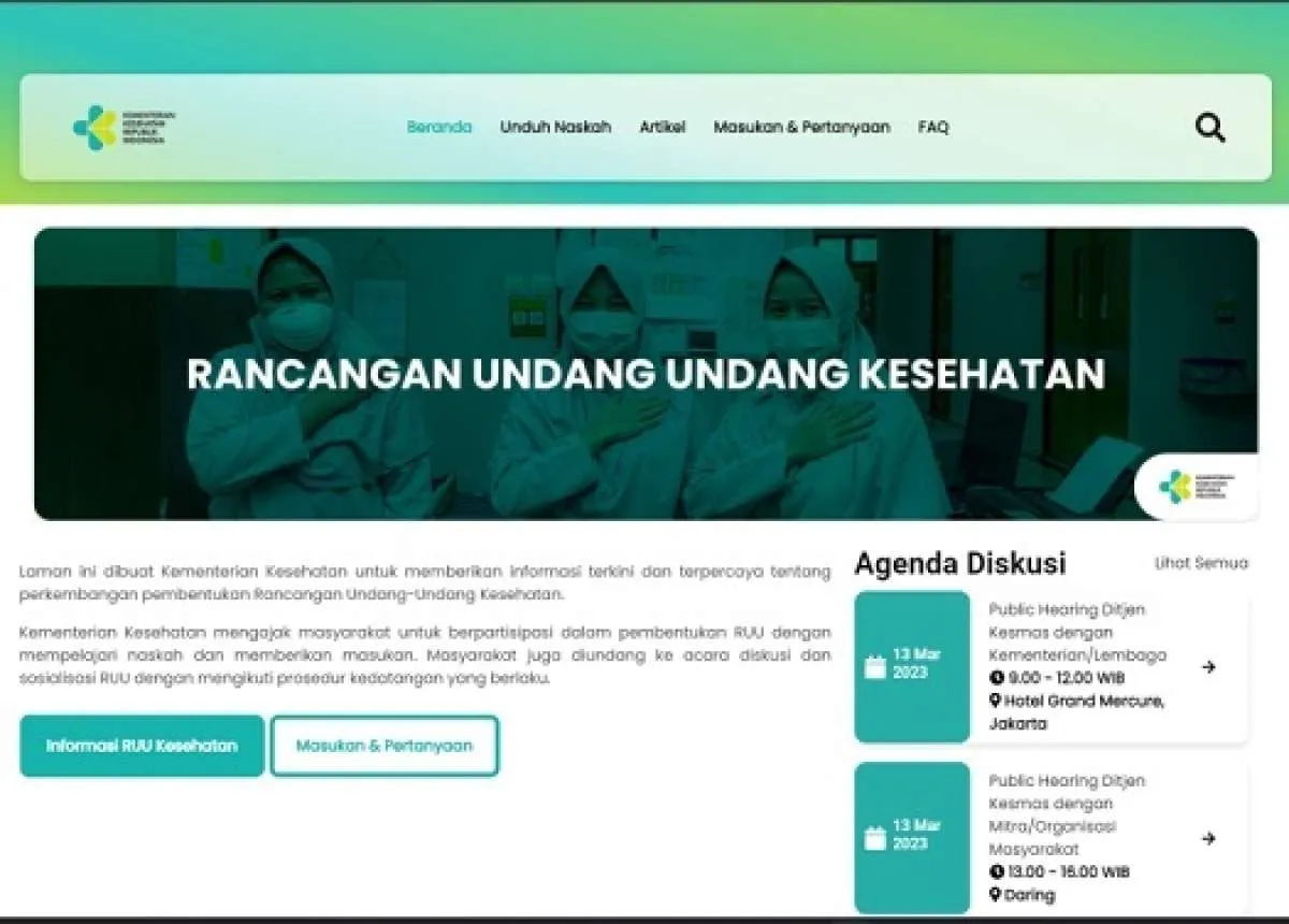 Laman Khusus untuk Tampung Aspirasi Publik dalam RUU Kesehatan