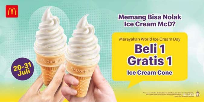 Promo McD 20-31 Juli 2024, Beli 1 Gratis 1 Ice Cream Cone Rasa Apapun