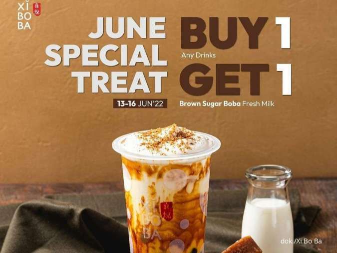 Promo Xi Bo Ba Beli 1 Gratis 1 Brown Sugar Boba Fresh Milk, Berlaku 13-16 Juni 2022