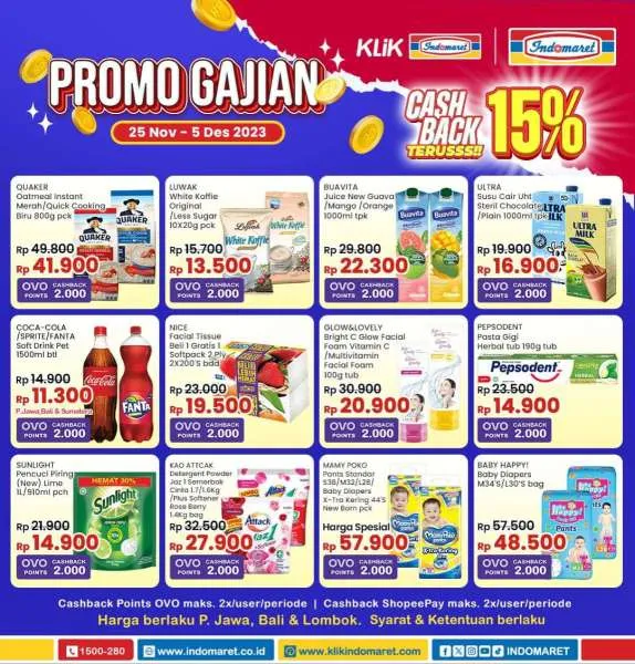 Promo Gajian Indomaret Terbaru 25 November-5 Desember 2023 Cashback 15%