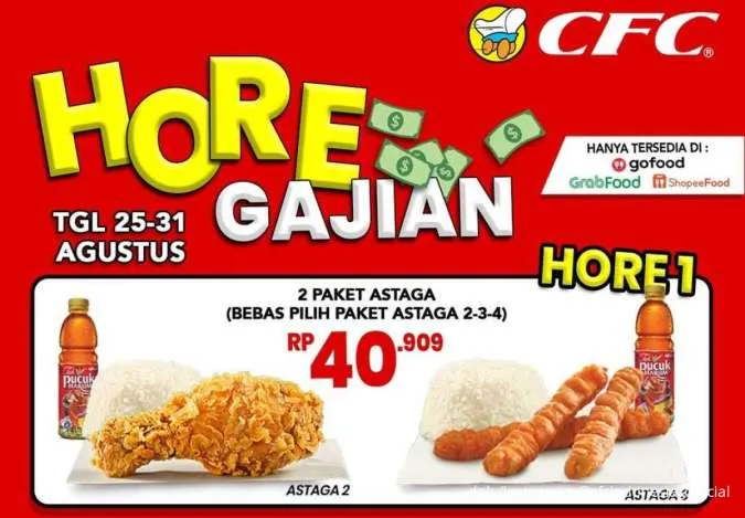  Promo CFC Hore Gajian 25-31 Agustus Via Ojol, 2 Paket Astaga Cuma Rp 40.000-an