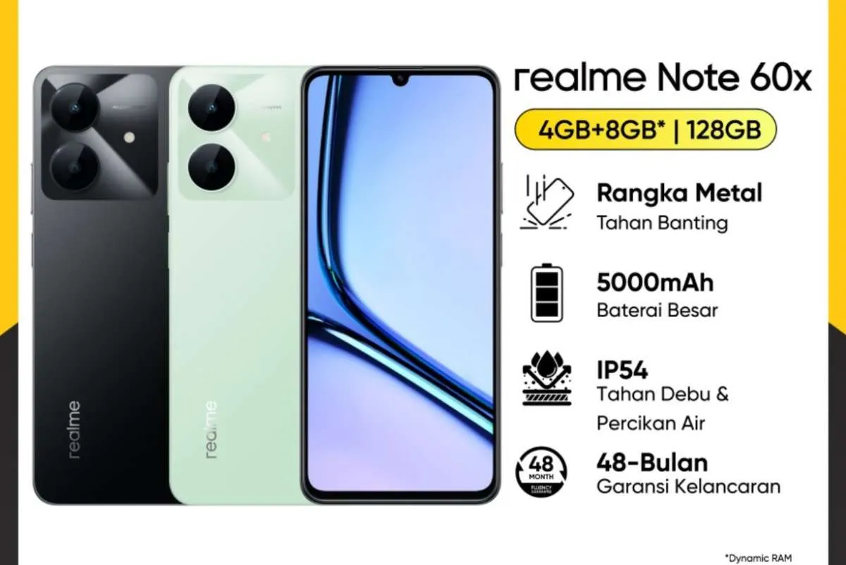 Harga Realme Note 60x Anjlok Rp 500 Ribu, HP 1 Jutaan Tahan Banting