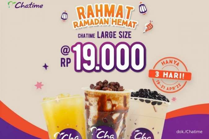 Cuma 3 Hari! Promo Chatime Rahmat 19-21 April 2022, Large Size dan Popcan Rp 19.000