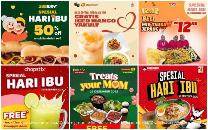 9 Promo Hari Ibu Kuliner Favorit 22 Desember, Subway hingga Gokana Beri Harga Spesial