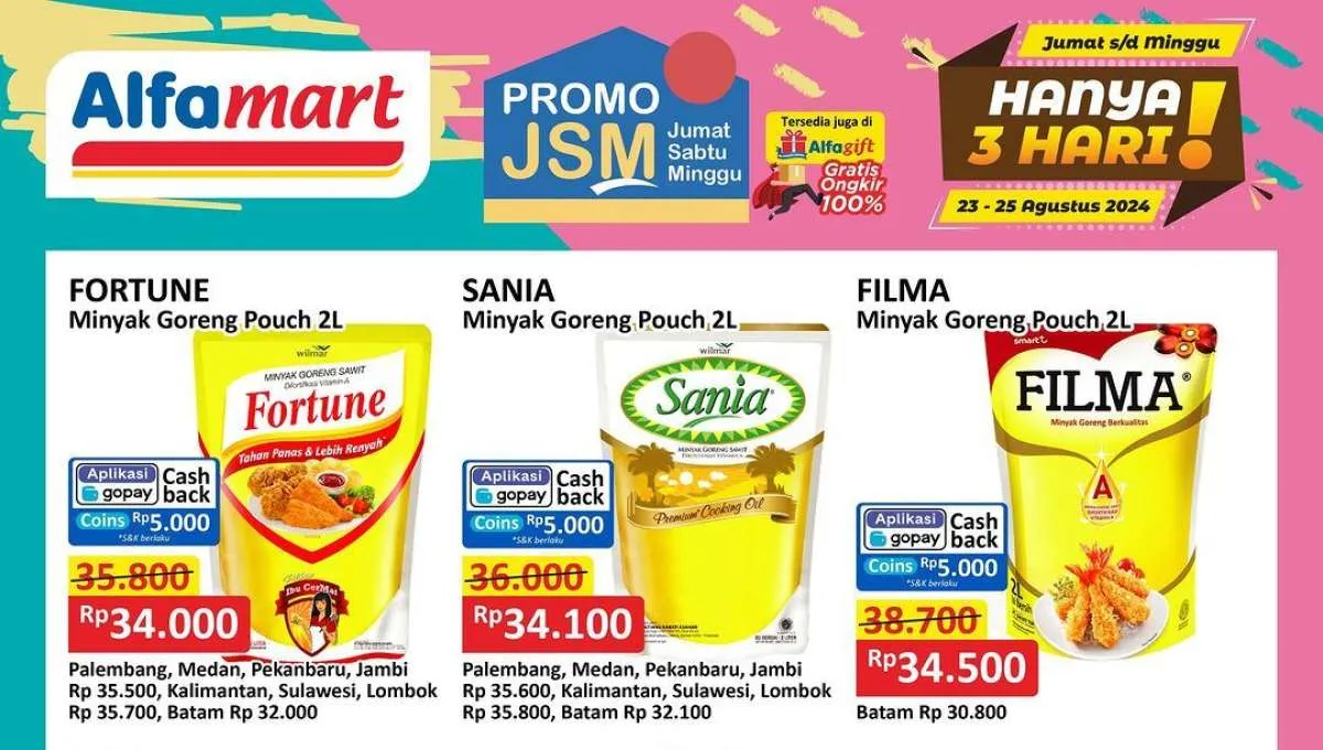 Promo JSM Alfamart Weekend 23-25 Agustus 2024, Promo Minyak Goreng Sania dan Filma