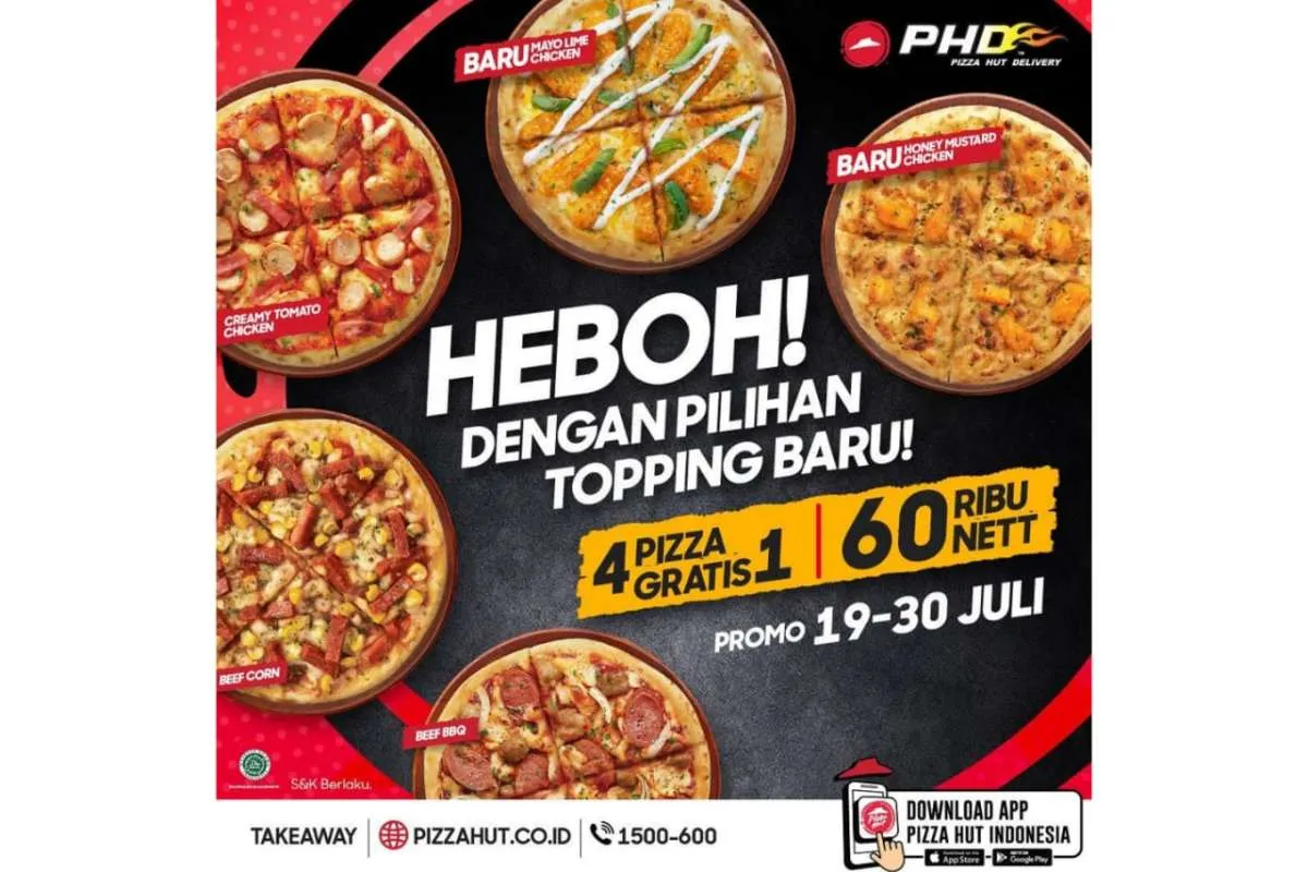 Promo Pizza Hut Delivery 19-30 Juli 2021, 5 Pizza Heboh Rp 60.000 