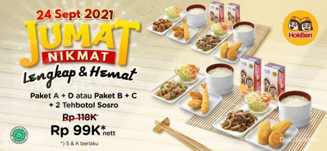Promo Hokben 24 September 2021, Jumat Nikmat 2 Paket Makan & Minum Rp 99.000