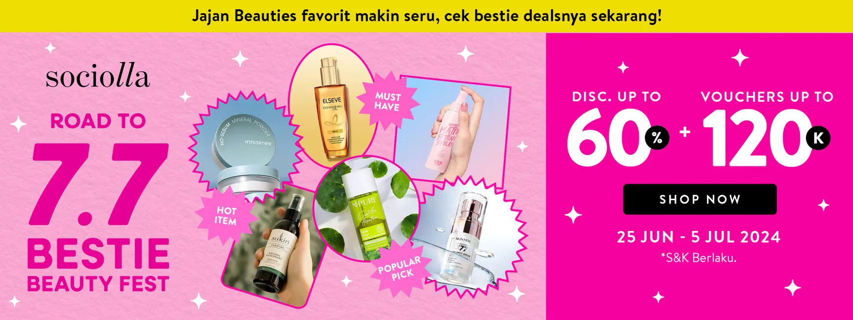 Promo Sociolla Road to 7.7 Bestie Beauty Fest Periode 25 Juni-5 Juli 2024