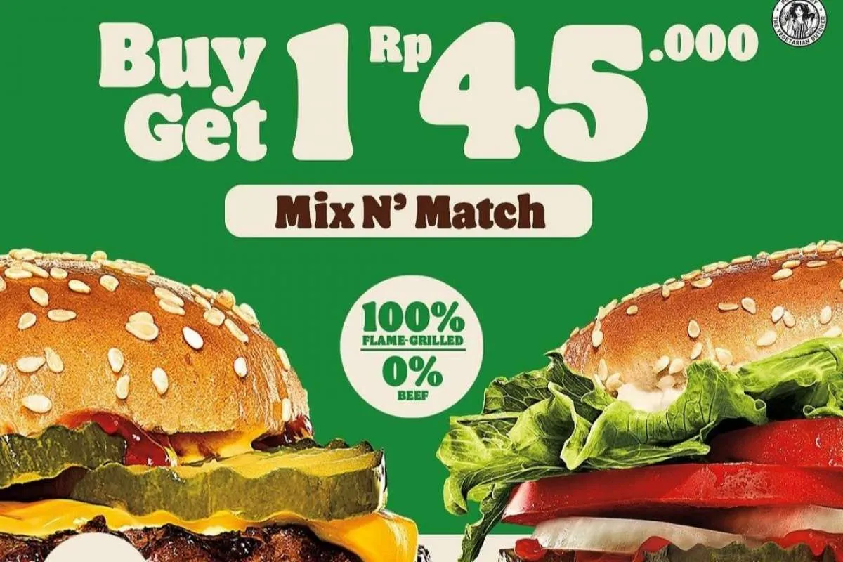 Promo Burger King Desember 2021, Buy 1 Get 1 Paket Plant-Based Burger Rp 45.000