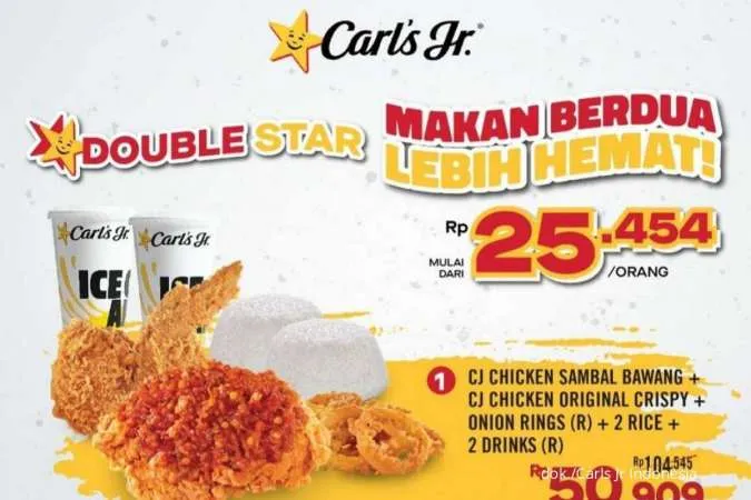 Promo Carls Jr 1-31 Oktober 2022, Paket Double Star Makan Berdua Lebih Hemat