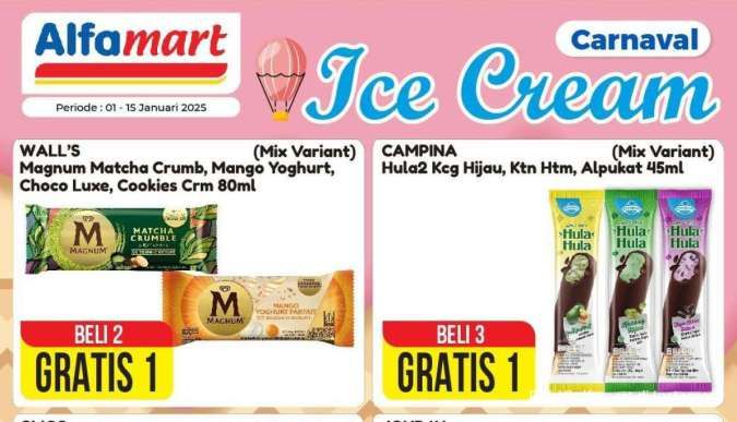 Promo Alfamart 1-15 Januari 2025 Carnaval Ice Cream, Magnum Walls Beli 2 Gratis 1 