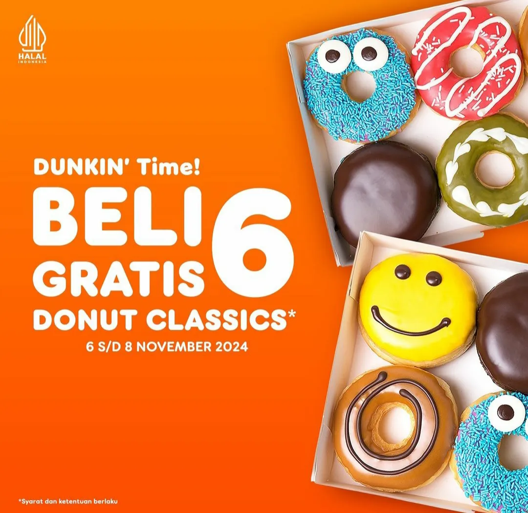 Promo Dunkin 6-8 November 2024, Beli 6 Gratis 6 Donut Classics
