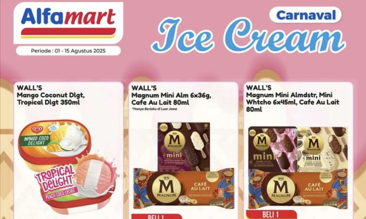 Promo Es Krim Alfamart 1-15 Agustus 2025, Beli 1 Gratis 1 Aneka Es Krim Magnum