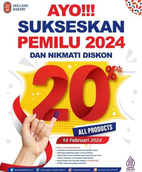 Promo Holland Bakery diskon 20% edisi Pemilu 2024 