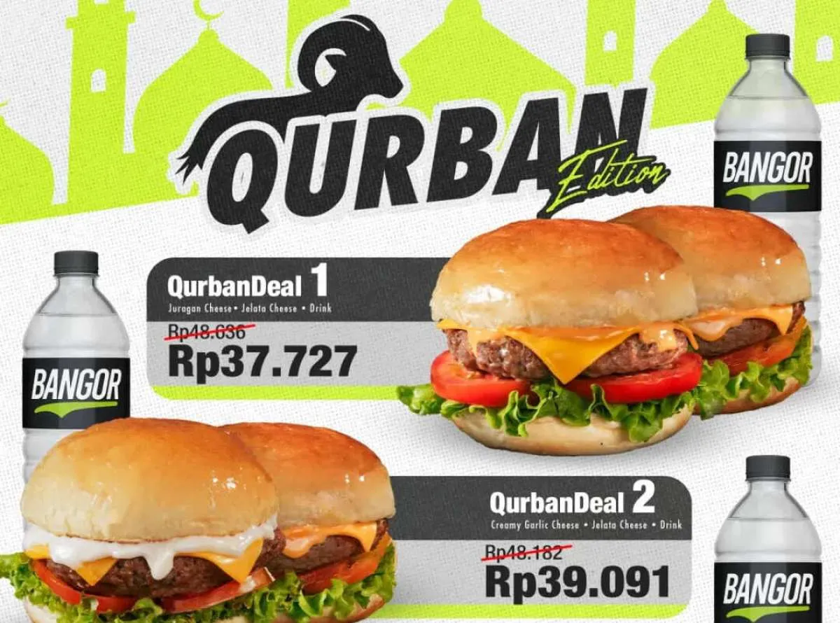Promo Burger Bangor Qurban Edition 5-12 Juni, 2 Burger + Minum Mulai Rp 37.000-an