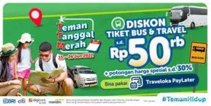 Promo Traveloka TTM s.d 26 Juni, Nikmati Diskon Tiket Bus & Travel hingga Rp 50.000
