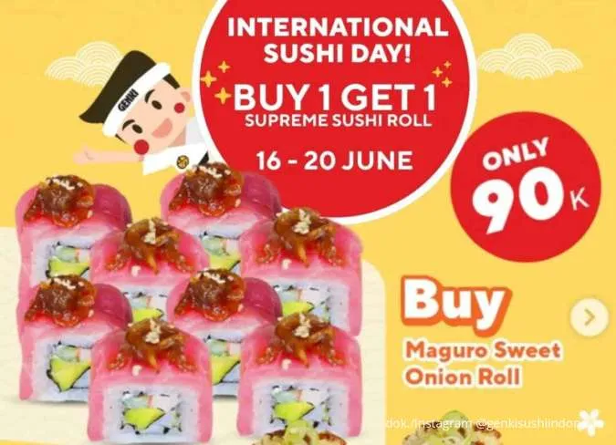Promo Genki Sushi International Sushi Day 16-20 Juni, Buy 1 Get 1 Cuma Rp 90.000