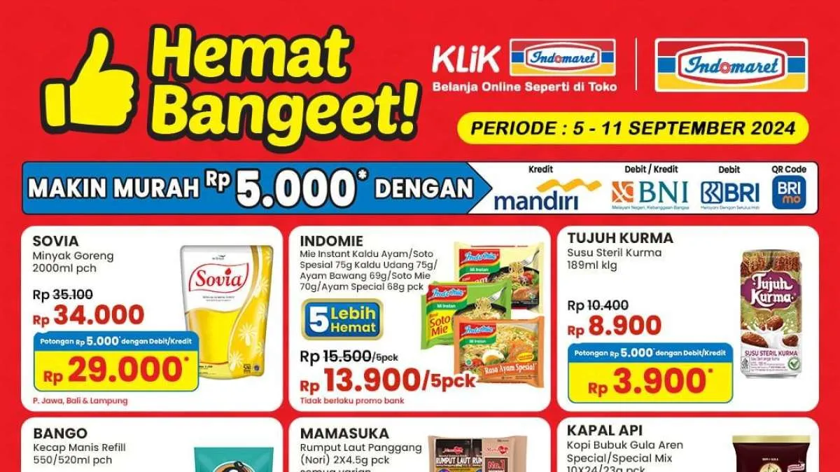 Promo Indomaret 5-11 September 2024, Promo Minyak Sovia & Indomie Beli 5 Lebih Hemat
