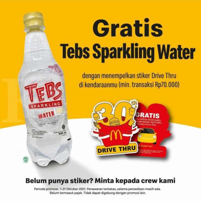 Promo McD Oktober 2021, Tunjukkan Stiker Drive Thru Gratis Tebs Sparkling Water
