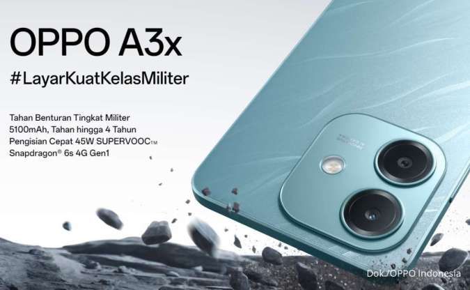 Spesifikasi & Harga OPPO A3x: Baterai 5.100 mAh, Fast Charging 45W, Harga Rp 1,6 Juta