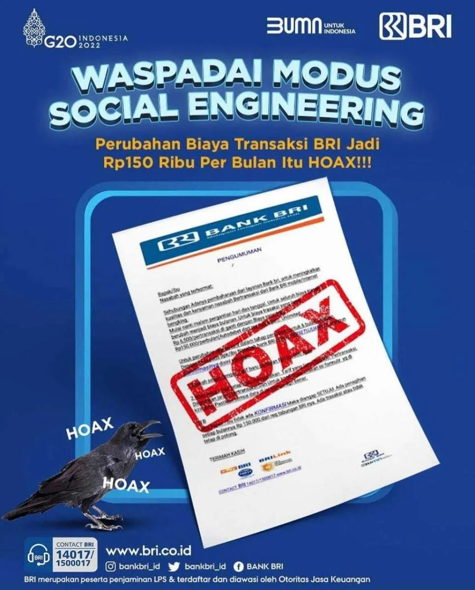 BRI Himbau Nasabah Waspadai Link Palsu Kenaikan Tarif Transaksi