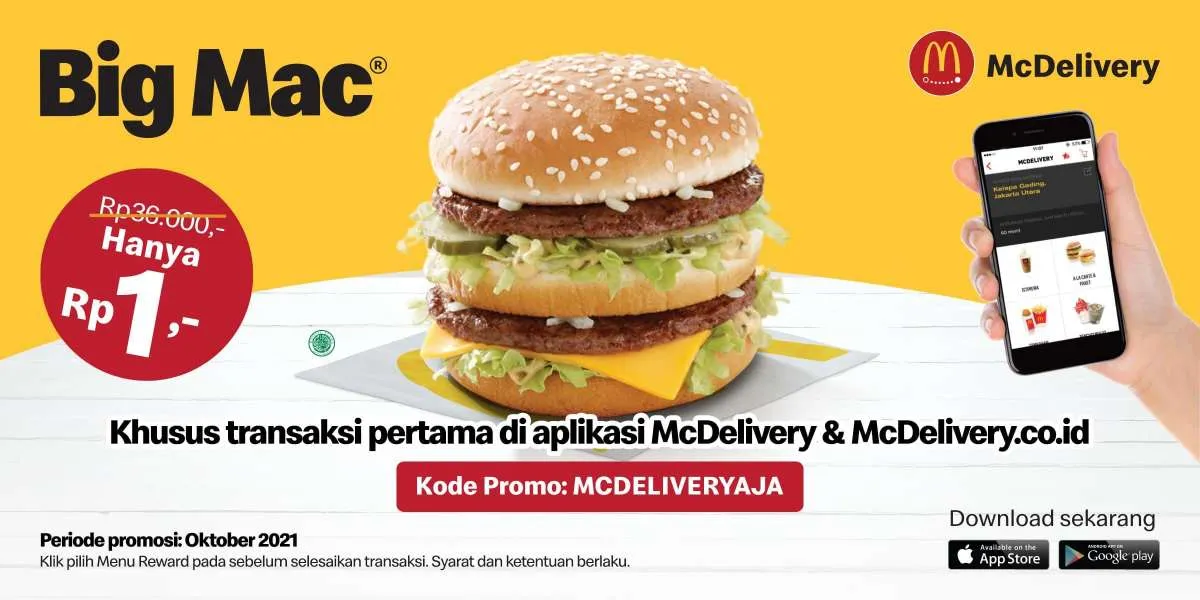 Promo McD Oktober 2021, Beli Burger Big Mac Rp 1 untuk Transaksi Pertama McDelivery