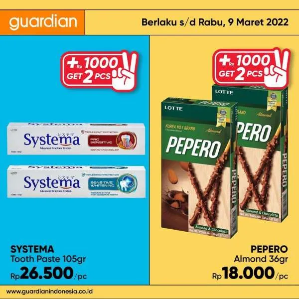 Promo Guardian +1000 Get 2 Pcs Periode 3-9 Maret 2022