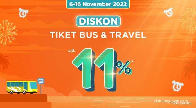 Promo PegiPegi Time 11.11 hingga 16 November, Diskon Tiket Bus & Travel 11%