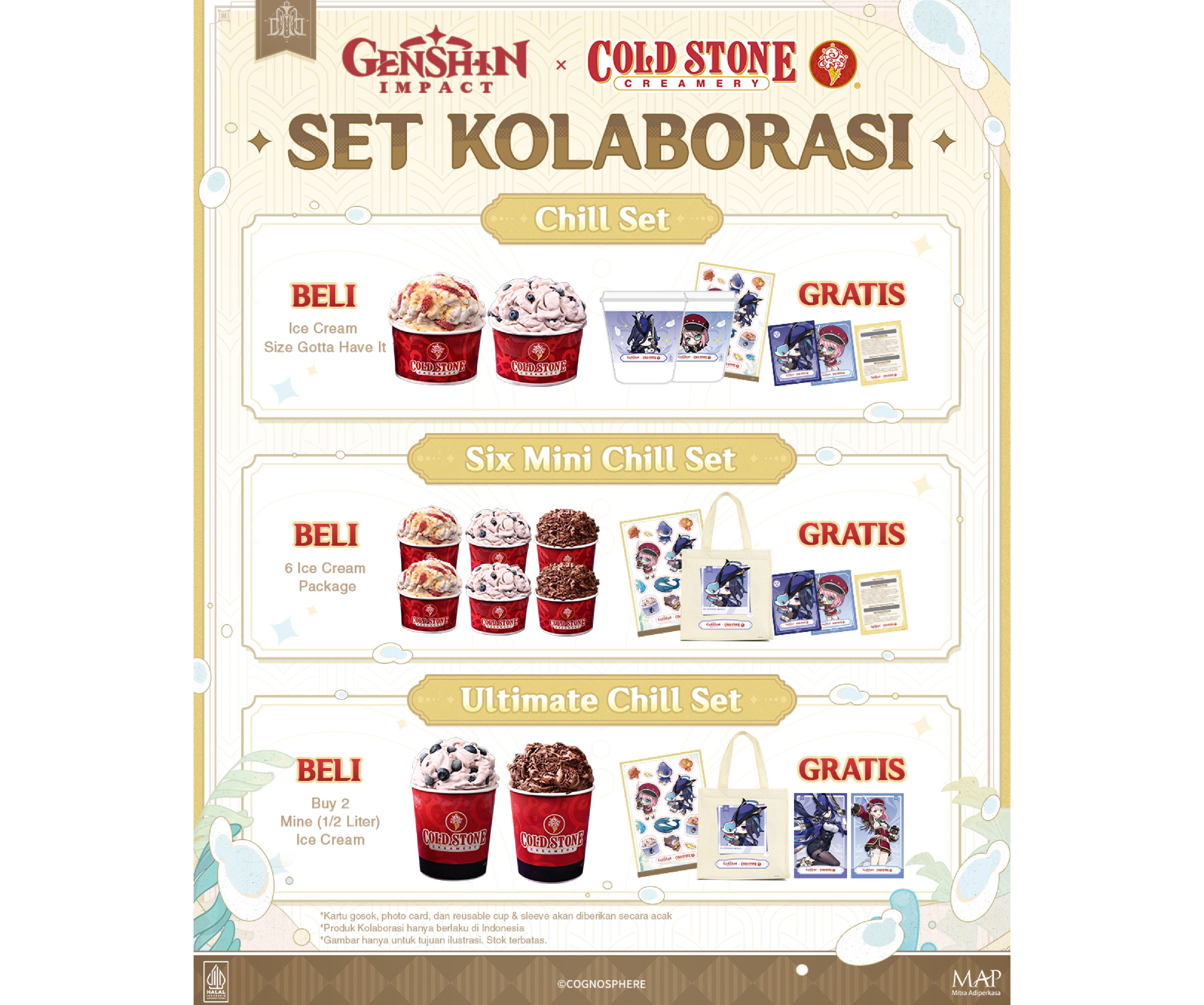 Kontan - CSC Genshin IGF Set Kolaborasi. Set kolaborasi Cold Stone x Genshin Impact dan merchandise