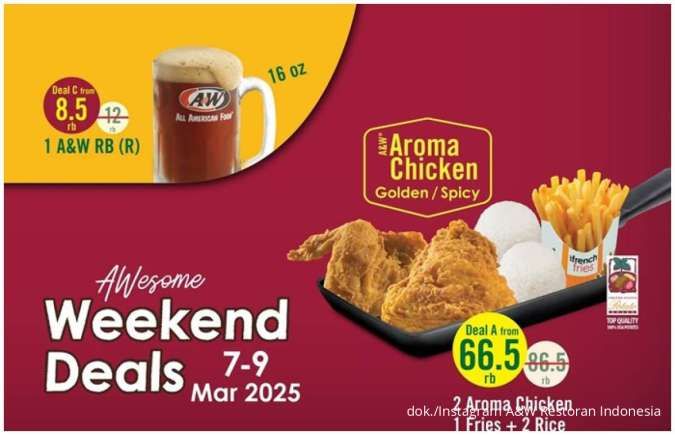 Promo A&W Weekend Deals 7-9 Maret, Ada 2 Paket Aroma Chicken dan Bonus Burger