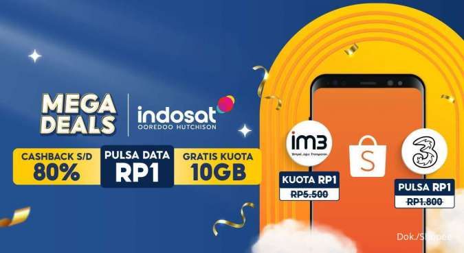 Promo Shopee Mega Deals, Beli Pulsa IM3 dan Tri Dapat Banyak Bonus!