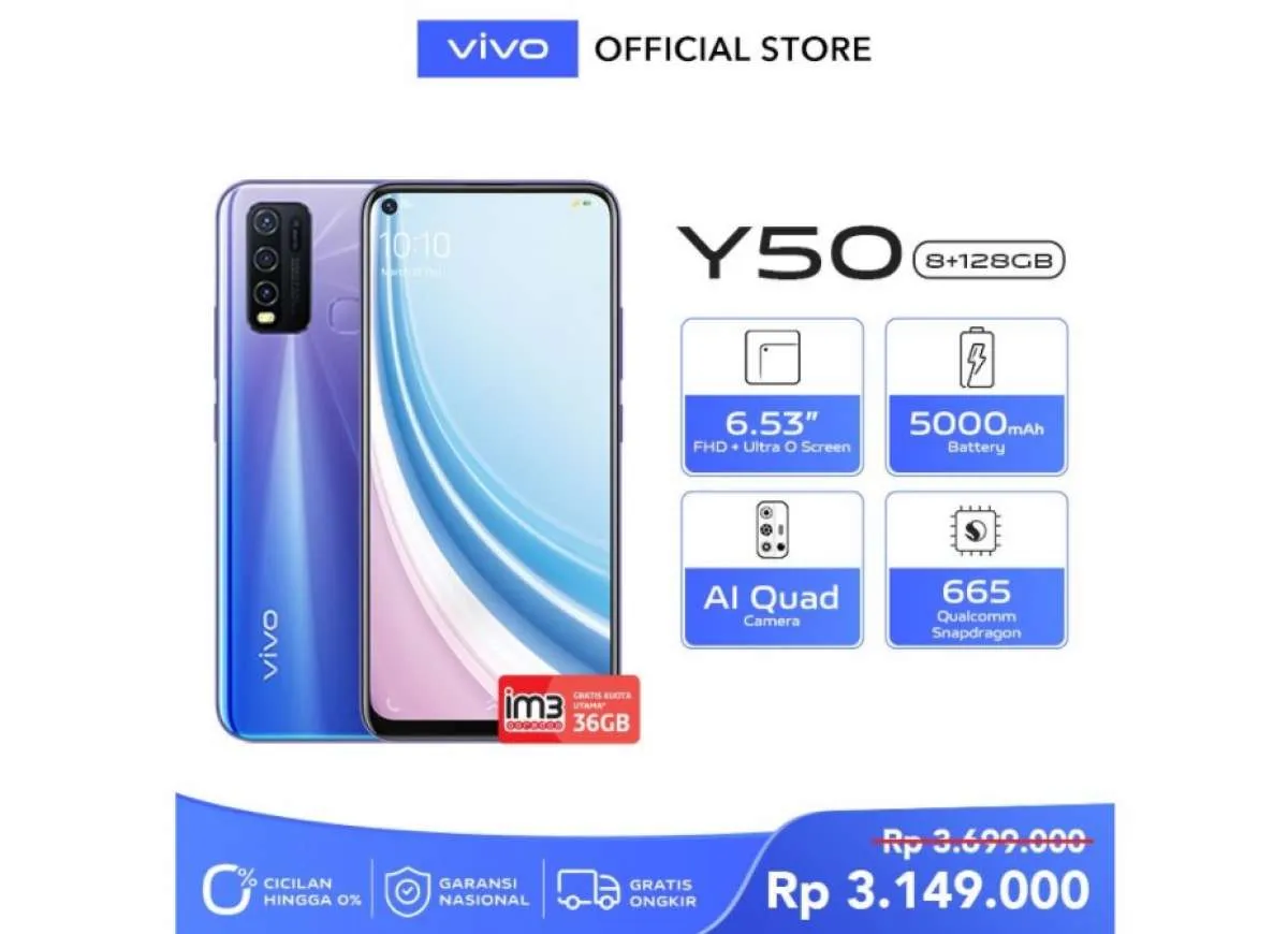 Spesifikasi & Harga HP Vivo Y50, Semakin Murah di Tahun 2022