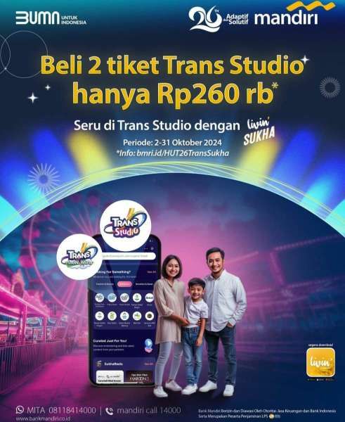 Promo HUT Mandiri 26 di Trans Studio 2-31 Oktober 2024