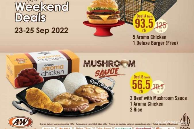 Promo AW Restoran 23-25 Sep 2022, Diskon Beef Saus Jamur di Paket Weekend Deals