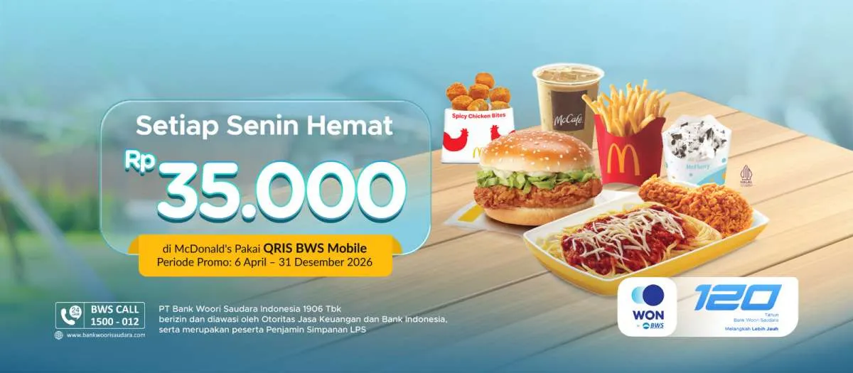 Senin Hemat, Bank Woori Saudara Kasih Cashback Rp35.000 Untuk QRIS di McDonald’s