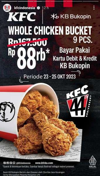 Promo KFC dengan KB Bukopin 23-25 Oktober 2023 Spesial Anniversary 44 Tahun KFC