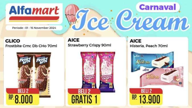 Promo Alfamart Carnaval Ice Cream 1-15 November 2024, Es Krim Aice Beli 2 Gratis 1