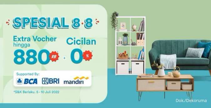 Promo Dekoruma Spesial 8.8, Dapatkan Ekstra Voucher Rp880.000 Plus Cicilan 0%!