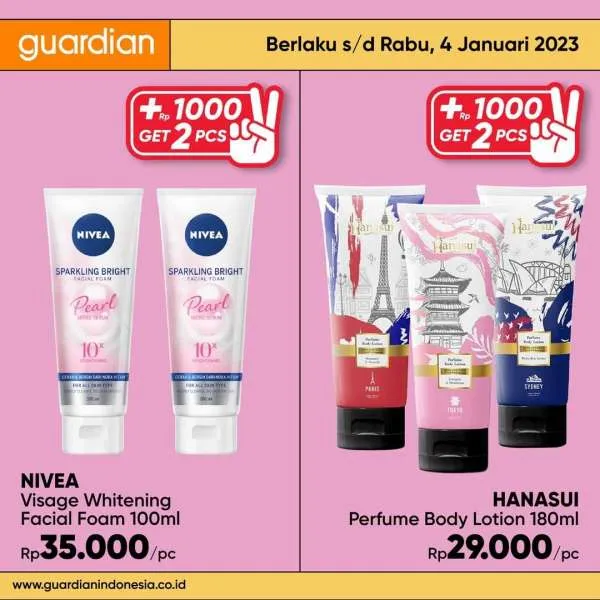 Promo Guardian +1000 Get 2 Pcs Periode 29 Desember 2022-4 Januari 2023