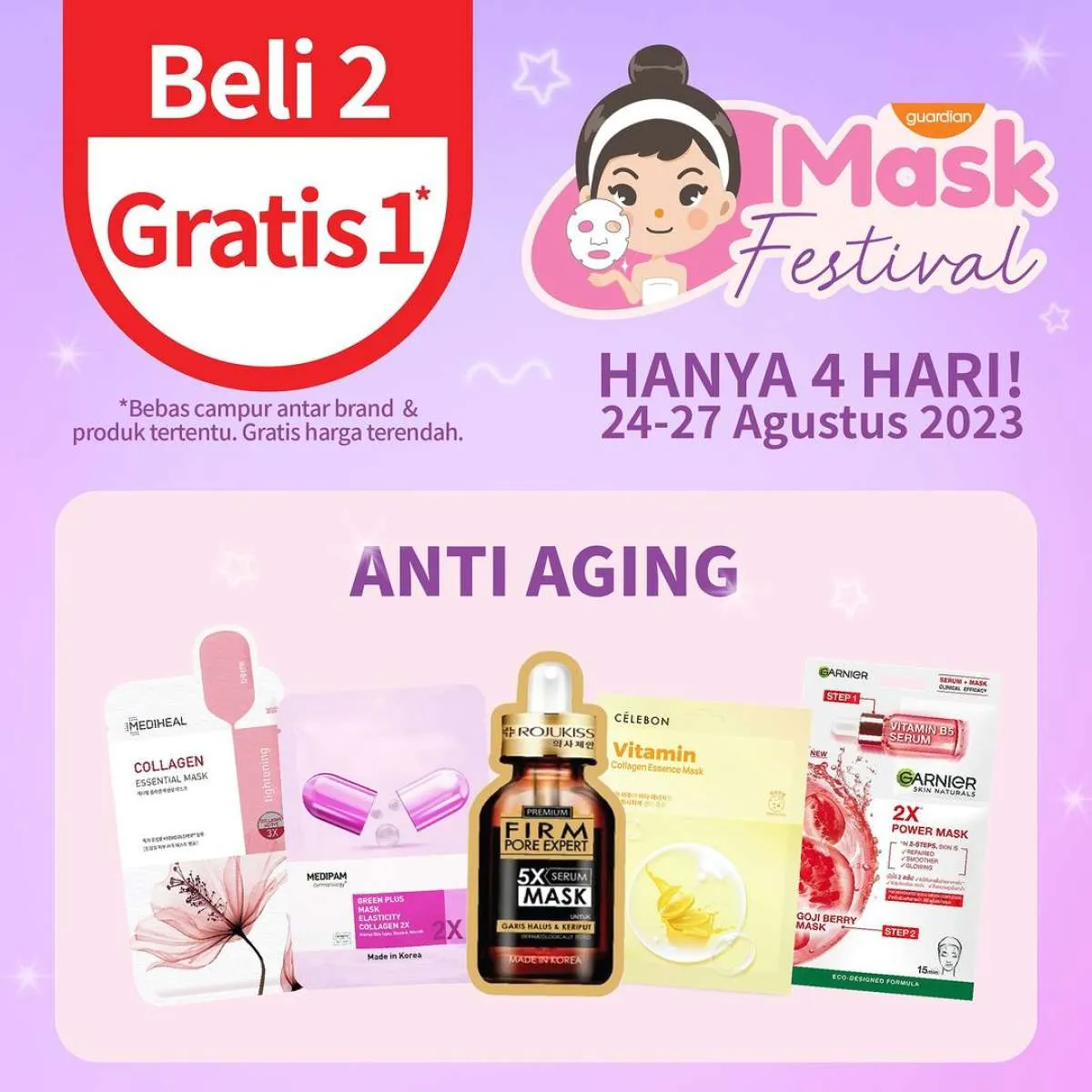 Promo Guardian sampai 27 Agustus 2023, Sheet Mask Beragam Merek Serba Beli 2 Gratis 1