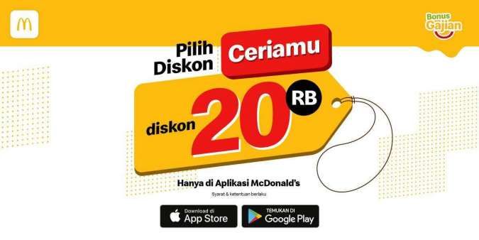 Promo McDonalds 24-30 September 2021, Diskon Ceria Hemat Rp 20.000 di Aplikasi McD
