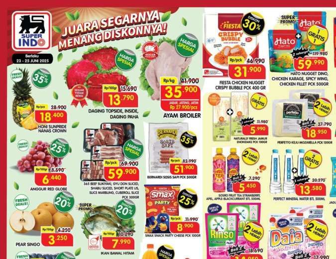 Promo Superindo Weekday 23-25 Juni 2025, Deterjen Rinso & Daia Beli 2 Lebih Hemat